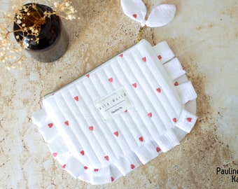 Cotton Ruffle Makeup Bag, Quilted Toiletry Bag, Gift for Women, Travel Pouch, Handmade Cosmetic Bag