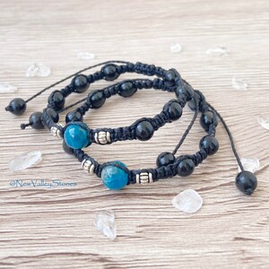 Macrame Bracelet with Apatite and Obsidian, Gemstone Bracelet, Energy Bracelet, Healing Jewelry &quot;Blue Spell&quot;