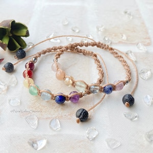 Kralen armband, Chakra Armband, Edelsteen Armband, 7 Kleuren Armband, Macrame Armband, Helende Stenen, Diffuser Armband "Level 7"
