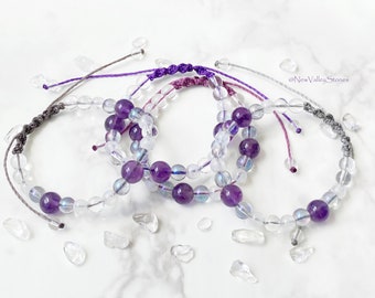 Beaded Bracelet with Amethyst, Cosmo Aura, Moonstone, Quartz, Gemstone Bracelet, Stacking Bracelet, Unique Jewelry "Ultra Sight"