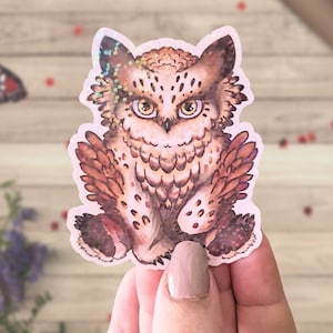 Glanzende vinylsticker Owlbear, dagboek kerkers en draken, baldurs gate geïnspireerd, schattig wezen, rollenspellen, CritRoll, nerdcadeau