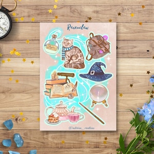École de sorcellerie et de sorcellerie, feuille d'autocollants de sorcière | Agenda, scrapbooking | Choixpeau lumineux Harry, Ron, HP | Art cosy de papeterie mignon