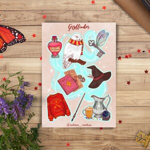 École de sorcellerie et de sorcellerie, feuille d'autocollants de sorcière | Agenda, scrapbooking | Choixpeau lumineux Harry, Ron, HP | Art cosy de papeterie mignon