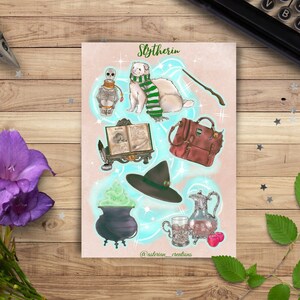 École de sorcellerie et de sorcellerie, feuille d'autocollants de sorcière | Agenda, scrapbooking | Choixpeau lumineux Harry, Ron, HP | Art cosy de papeterie mignon