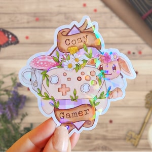 Adesivo in vinile grande estetico lucido per giocatori accoglienti / Simpatico PC, console, arredamento per laptop, articoli di cancelleria kawaii per pianificatore o scrapbooking