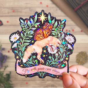 Zorro rojo mariposa monarca pegatina brillante, arte botanico | Papelería bonita cottagecore, amante de la naturaleza, salud mental.