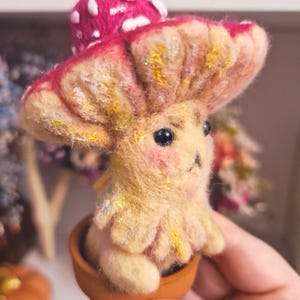 Enchanted amanita Mushroom Figurine, Magical Fungal Creature in Terracotta Pot, One of a Kind decoration, fairy tales.
