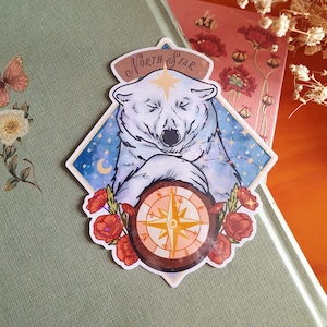 Adesivo Stella Polare laminato glitterato, orso e bussola / costellazione Polaris, Orsa Minore Grande Carro, Diario di Cancelleria