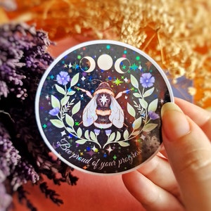 Ape e stelle, grande adesivo lucido con fasi lunari, arte floreale/cancelleria estetica cottagecore club dell'amore per se stessi, scrapbooking della strega verde.
