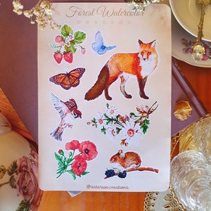Kleurrijk aquarel lente stickervel, op esthetiek geïnspireerd op bloomcore en cottagecore | leuke briefpapierplanner, plakboekdecor