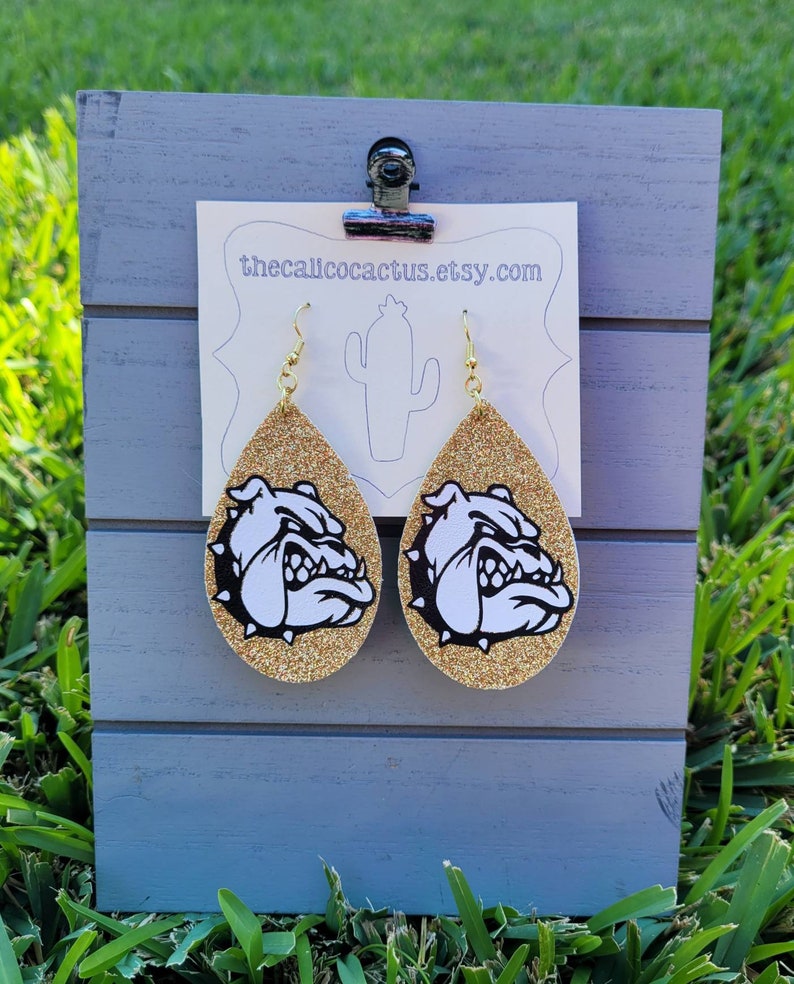 2.5 x 1.5 Faux Leather and HTV Bulldog Teardrop earring