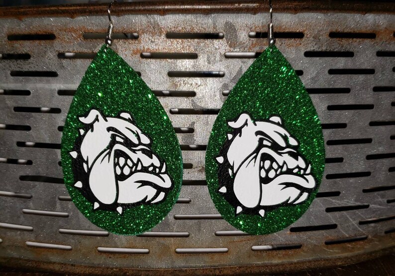 2.5 x 1.5 Faux Leather and HTV Bulldog Teardrop earring