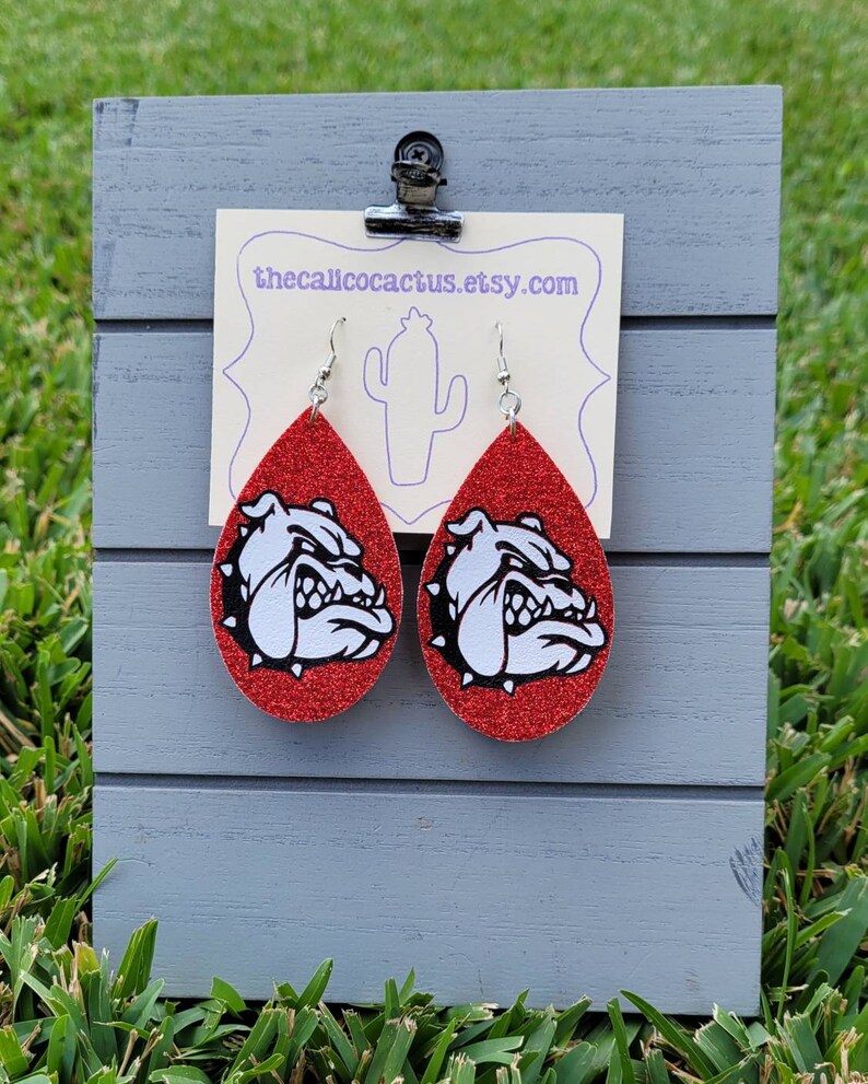 2.5 x 1.5 Faux Leather and HTV Bulldog Teardrop earring