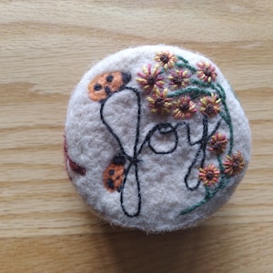 Hand Embroidered Needle Felted Wool Pincushion