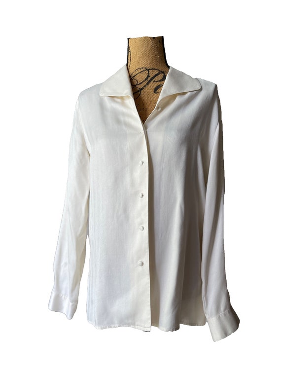 Vintage Cream Silk Blouse - Medium