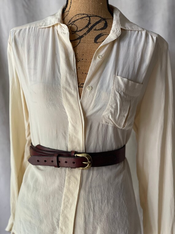 Vintage 1980's Cream 100% Silk Pleated Blouse - Sm