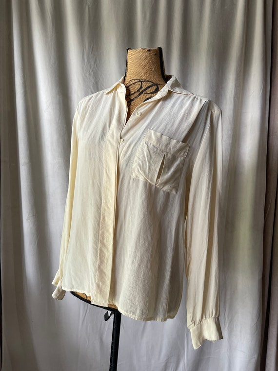 Vintage 1980's Cream 100% Silk Pleated Blouse - S… - image 2