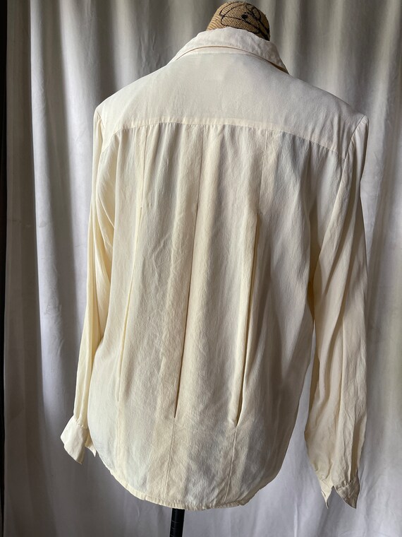 Vintage 1980's Cream 100% Silk Pleated Blouse - S… - image 5