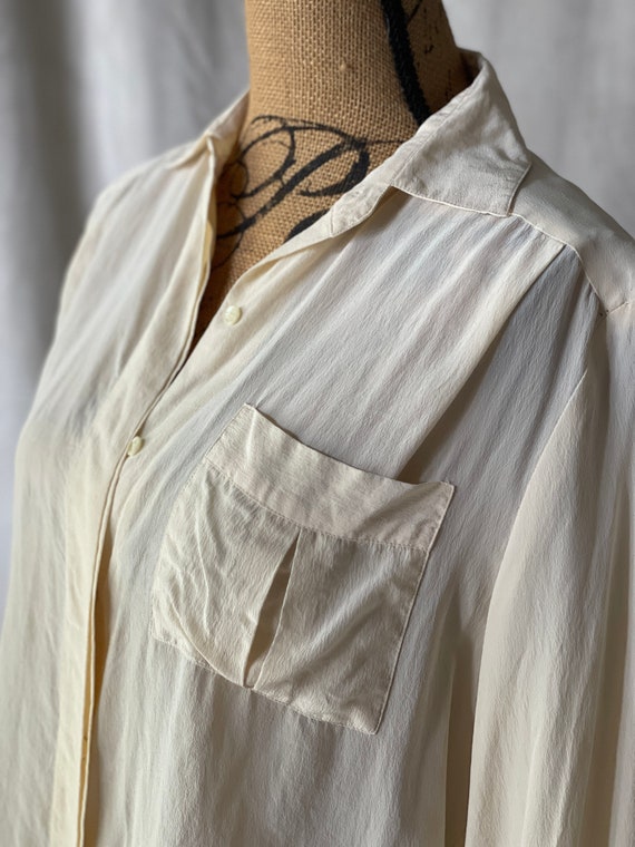 Vintage 1980's Cream 100% Silk Pleated Blouse - S… - image 4