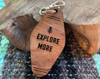 Explore motel keychain | Wooden Keychain | Wooden Retro Style Keychain | engraved keychain | Camping | van life | adventure awaits