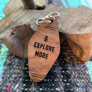 Explore motel keychain | Wooden Keychain | Wooden Retro Style Keychain | engraved keychain | Camping | van life | adventure awaits