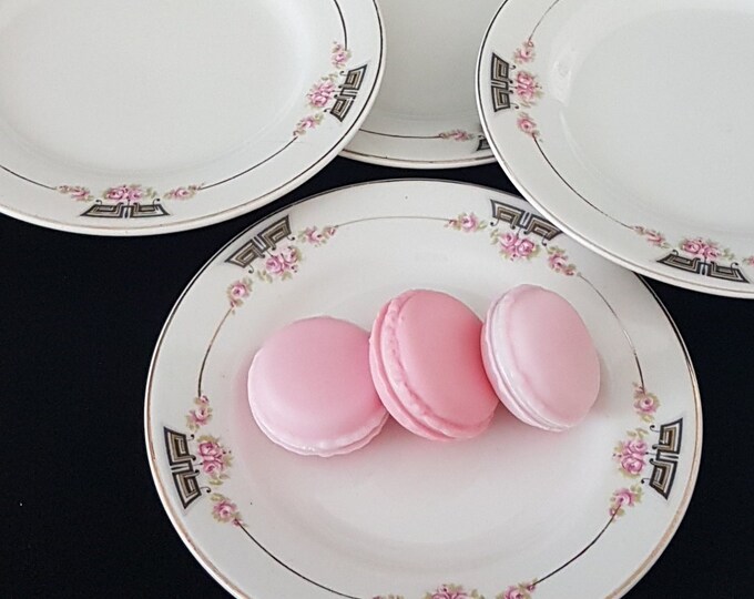 6pc Wedgwood Dessert Plates with Pink Roses, England 1920s