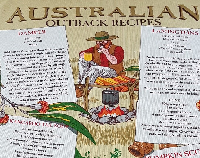 Vintage 100% Cotton Kitchen Towel, Australian Outback Recipes, 32x19 Souvenir Tea Towel