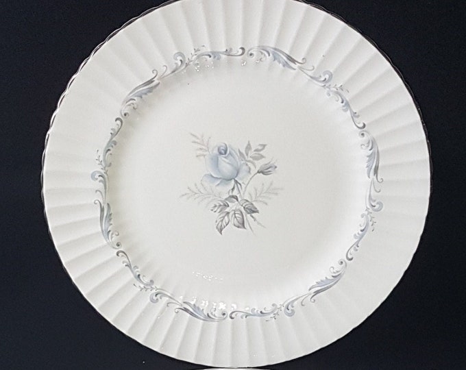 Paragon MORNING ROSE Dinner Plates, Sets of 2 Vintage 10.75 Inch Plates, Blue Rose, Gray Leaves, Made in England