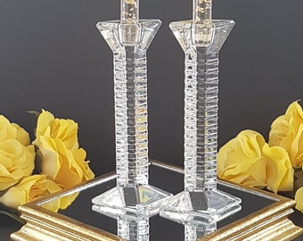 Vintage Crystal Candle Holder Set of 2, Geometric Shape