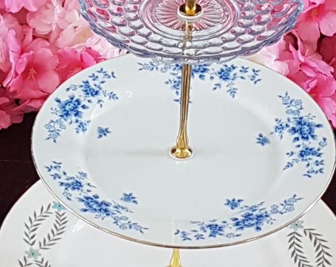 Elegant 3-Tier Blue & White Stand for Afternoon Tea, Desserts, Parties, and Special Occasions