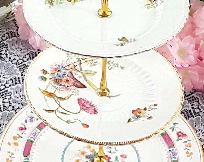 Unique Handmade 3 Tier Cake Stand, Floral Tiered Dessert Stand for Spring Tea Parties & Weddings