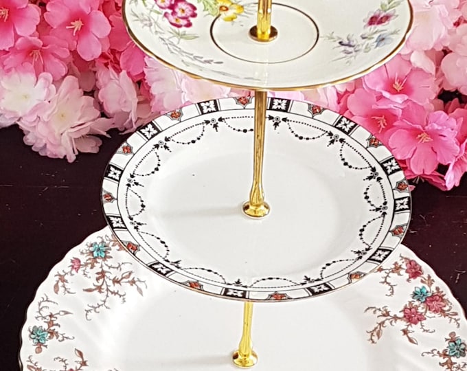 Elegant 3-Tier Bone China Cake Stand for Tea Parties, Desserts & Cupcakes - Vintage Centerpiece