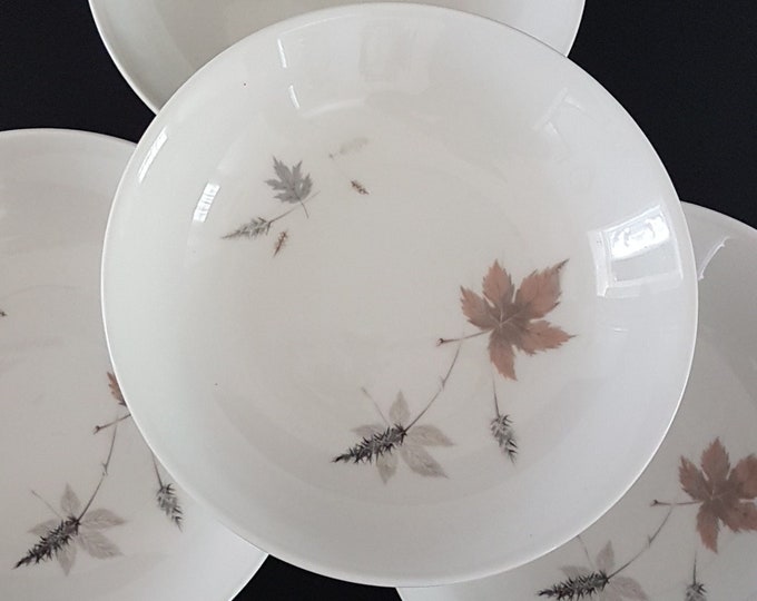 4 Cereal Bowls, Royal Doulton TUMBLING LEAVES, TC 1004, Set of 4 Soup Coupe Bowls, Made in England