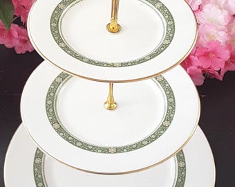 Elegant 3-Tier Royal Doulton Rondelay Bone China Cake Stand for Bridgerton-Inspired Afternoon Tea Parties