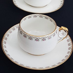 Haviland Limoges Tea Cup and Saucer Set, Vintage Tea Party Set for 4, Schleiger 102000, Made in France, Exported to Eatons Canada, 1940s