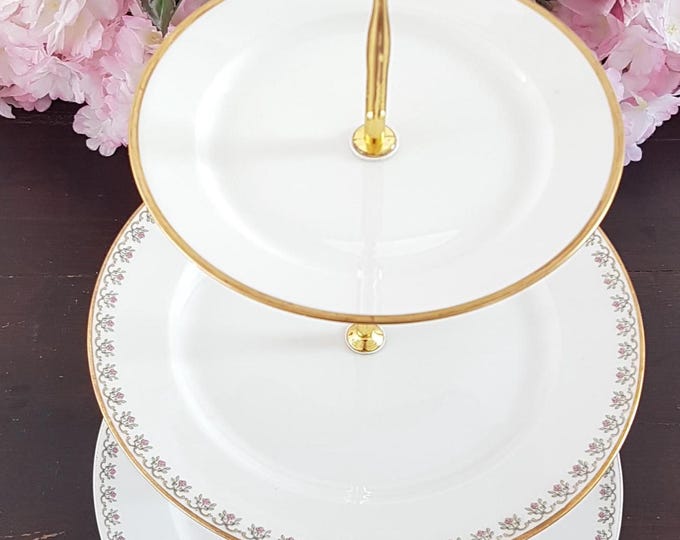 Elegant Limoges 3-Tier Floral Cake Stand - White Porcelain Dessert Serving Tray for Tea Parties