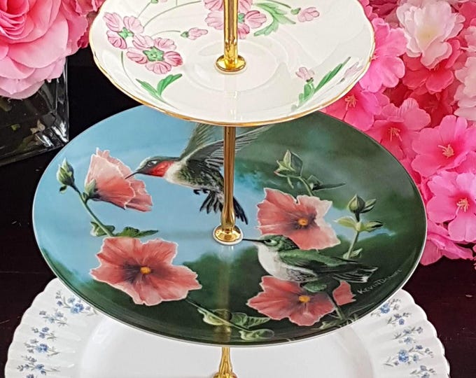 Elegant 3-Tier Floral Bird Cake Stand for Tea Parties, Weddings & Dessert Displays