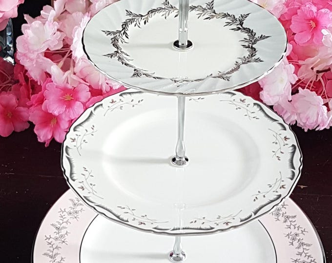 Elegant 3-Tier Bone China Cake Stand for Weddings, Bridal Showers, and Afternoon Tea Parties