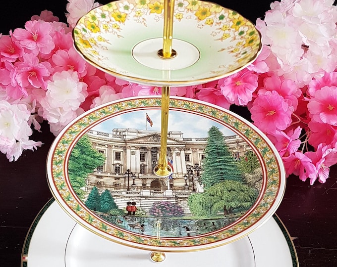 Handmade 3-Tier Bone China Cake Stand Buckingham Palace High Tea Dessert Tray