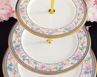 3 Tier Cake Stand Noritake Bone China Tiered Plate Serving Tray Floral Wedding Decor