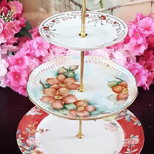 Floral 3-Tier Farmhouse Cake Stand for Holiday Entertaining, Parties, Desserts, Display & Gifting