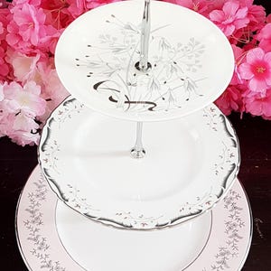 Elegant Pink & Silver 3-Tier Cake Stand: Handcrafted Server for Desserts, Parties and Afternoon High Tea