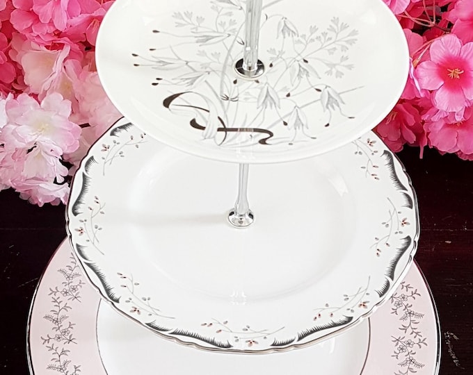 Elegant Pink & Silver 3-Tier Cake Stand: Handcrafted Server for Desserts, Parties and Afternoon High Tea