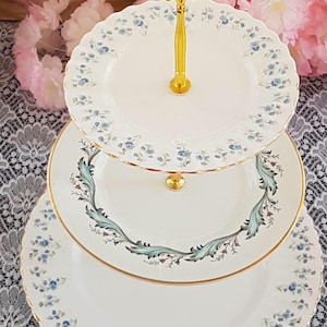 Handmade 3 Tier Cake Stand, Blue And White Floral Dessert Stand for Afternoon Tea Party