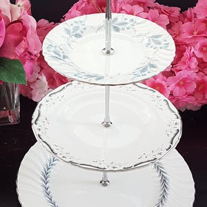 Elegant 3-Tier Cake Stand: Blue & White Handcrafted Serving Tray for Weddings, High Tea Parties