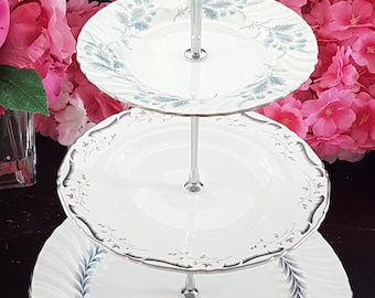 Elegant 3-Tier Cake Stand: Blue & White Handcrafted Serving Tray for Weddings, High Tea Parties