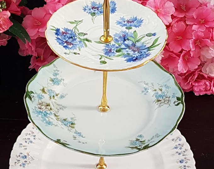 Elegant Blue & White 3-Tier Cake Stand for Desserts, Parties, Tea Time, and Buffet Displays
