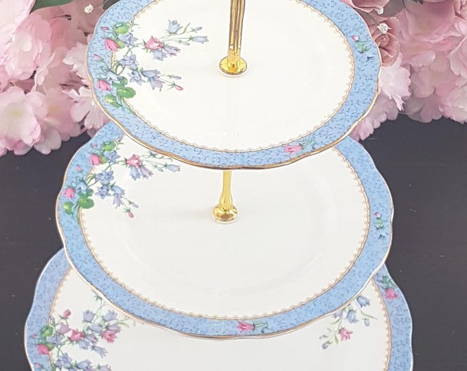 Royal Albert Bone China 3 Tier Cake Stand: Blue Harebell Tiered Dessert Tray