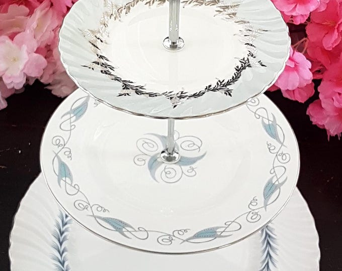 Handmade 3-Tier Cake Stand - Gray & Silver Serving Tray Weddings, Parties and Afternoon High Tea