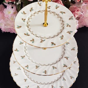 Bone China 3-Tier Cake Stand Royal Tuscan Nanette Tiered Dessert Serving Tray